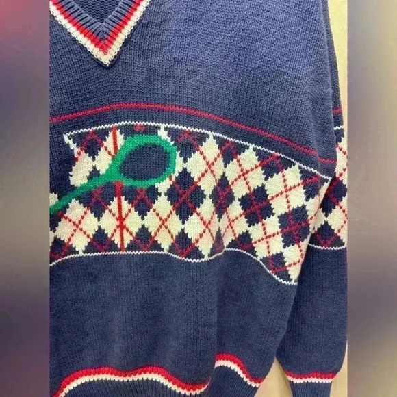 Lazarus Vintage Hand-loomed Sweater Tennis Player with Argyle Design Size Large - Picture 2 of 9